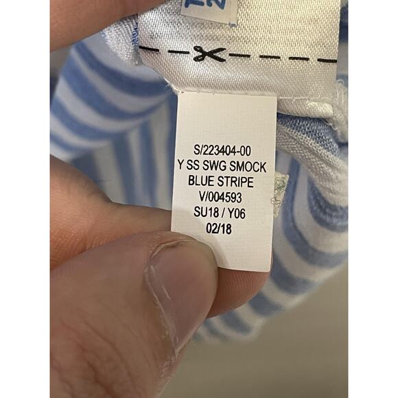 Old Navy Shirt Womens Small Blue White Striped Smocked Short Sleeve Rayon Boho - Picture 8 of 9